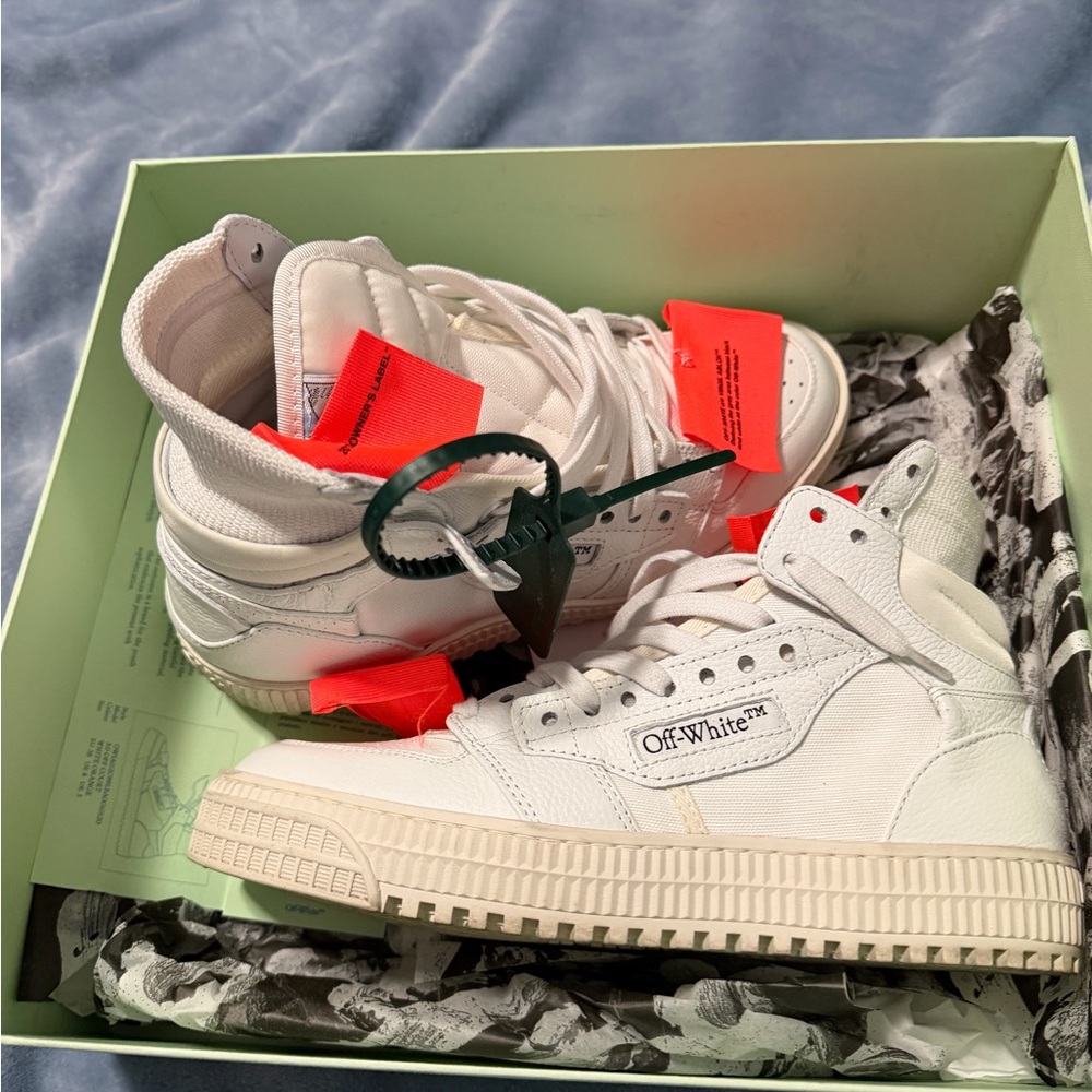 Off-White White High-Tops with Red Accents